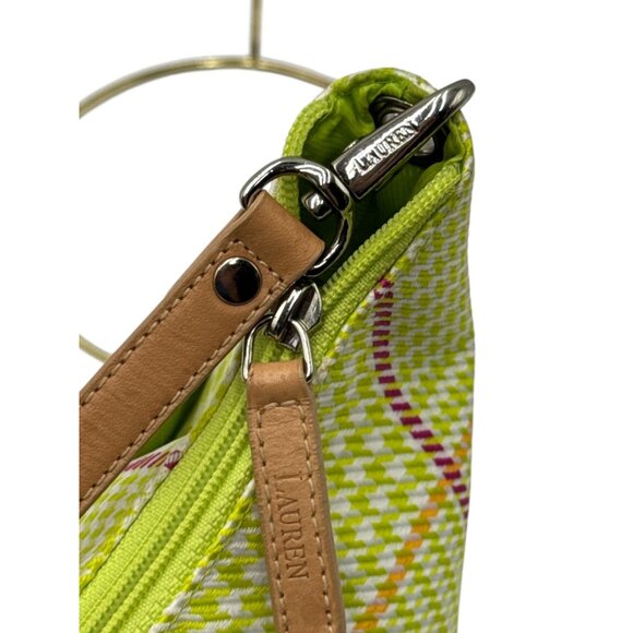 Ralph Lauren Womens Green Yellow Plaid Summer Shoulder Bag With Leather Strap - Picture 6 of 16